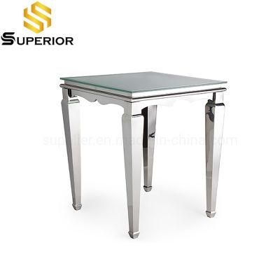 Wholesale Event Stainless Steel Square Glass Corner Side Table