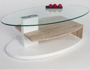 Simple Design Wood Base Tea Table Oval Glass Top Coffee Table (NK-CTB015)