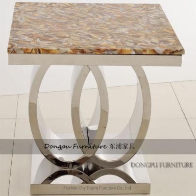 Cross Double Ring Stainless Steel Side Table with Artificial Marble Top