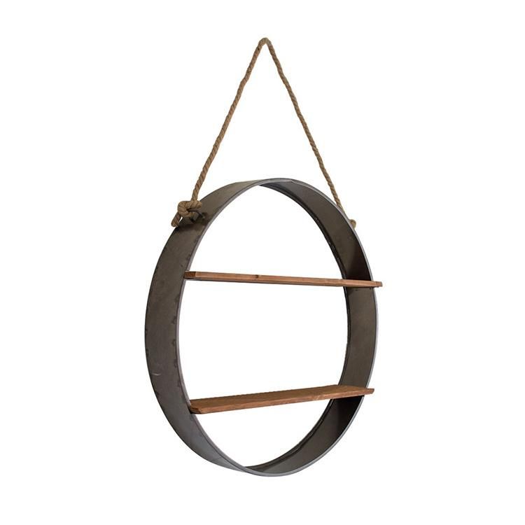 Hanging Metal Round Shaped Wall Shelves Wooden Wall Shelf