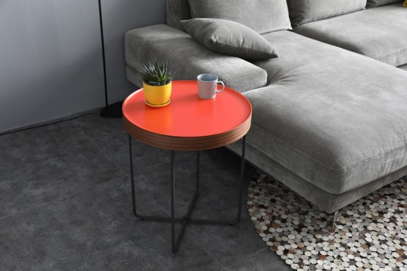 4 Legs Coffee Table Orange Color Round Fashionable Side Table