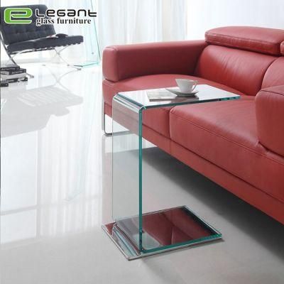 Modern Bent Glass Sofa Table with Stainless Steel Base