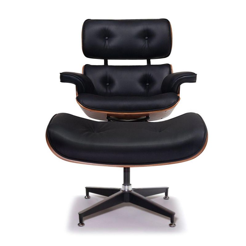 White Leather Classical Style Lounge Chair Ottoman Ash Frame Aluminium Feet