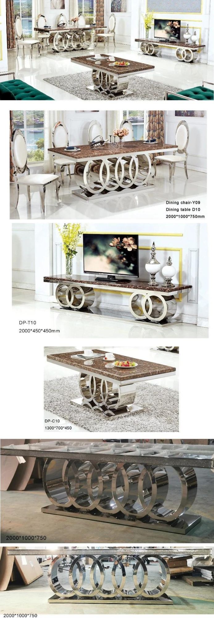 Classic Metal Marble Top Coffee Table for Home Furniture