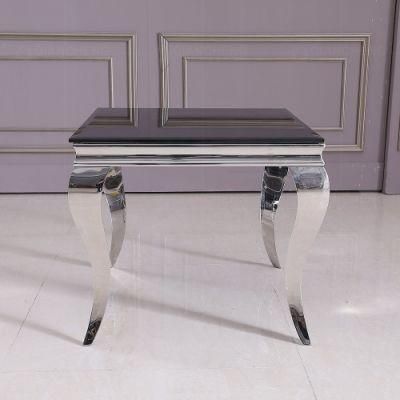 Black Glass Top Side Table for Living Room