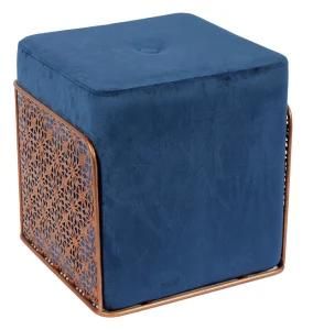 Knobby Modern Velvet Stool Ottoman with Metal Frame