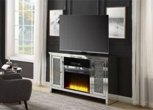 Crushed Diamond Furniture with Electric Fireplace Mirrored TV Stand