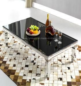 Glossy Black Glass Strong Metal Frame Tea Table (HW-605-1T)
