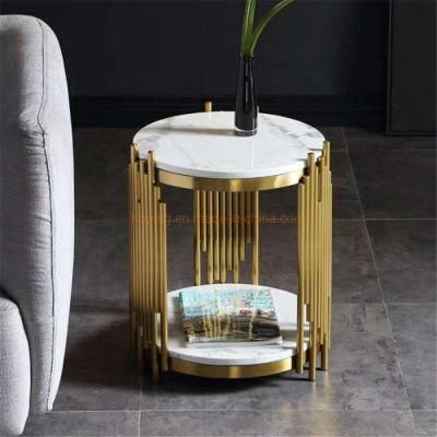 Stainless Steel Coffee Table Living Room Round Side Table Mable Top Coffee Table for Villa and Hotel