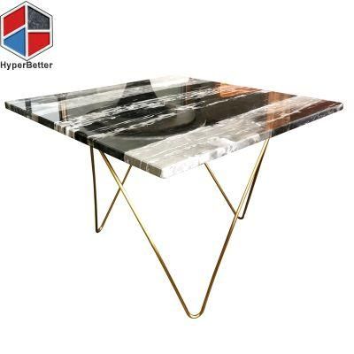 Wholesale Square White Black Marble Side Table with Assembly Metal Base