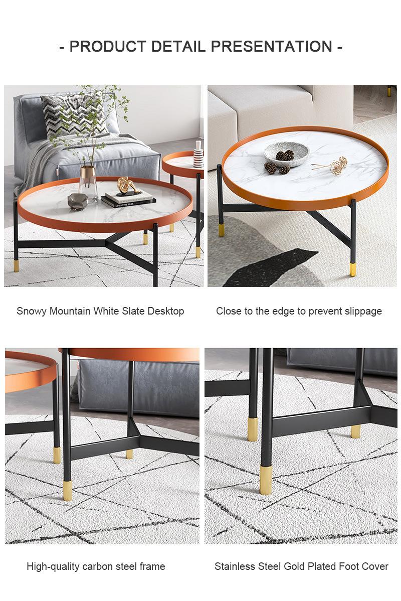Industrial Furniture Metal Legs Marble Coffee Table with Leather