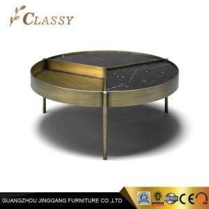 Stainless Steel Living Room Side Table in Black Marble Top