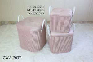 Square Pink Color Velet Storage Stool Ottoman