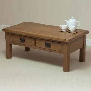Living Room Furniture, Wooden Coffee Table with 4 Drawers, Solid Oak Coffee Table