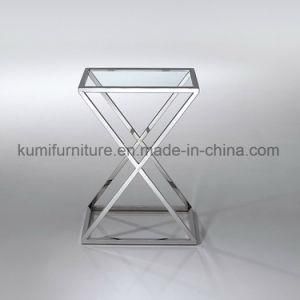 Tempered Glass Side Table with Stainless Steel