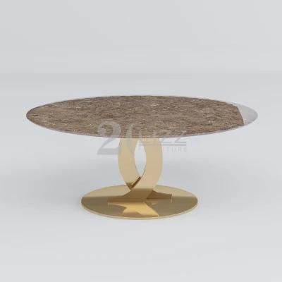 Nordic Style Modern Design Stainless Steel Hardware Home Furniture Luxury Top Grain Mable Coffee Table