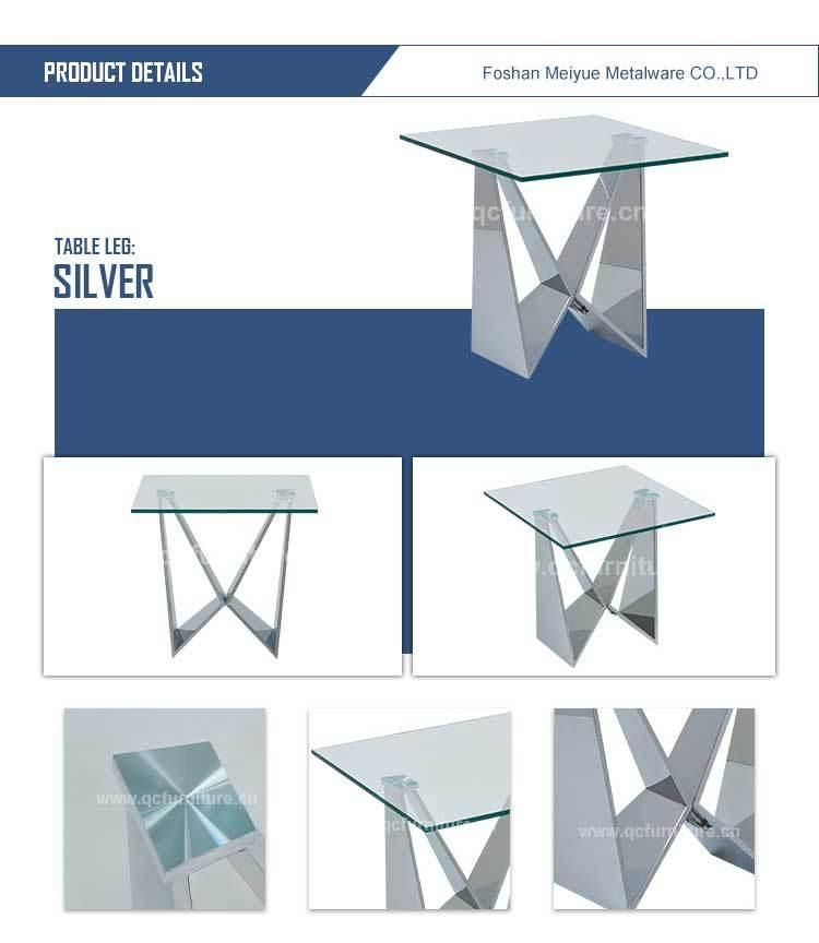 Mirror Glass Design Stainless Steel Base Corner Side Table