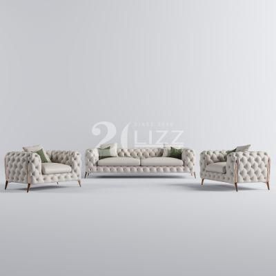 Modern Style Minimalistic Commercial Home Furniture Stainless Steel Leg Italian Leather Sofa