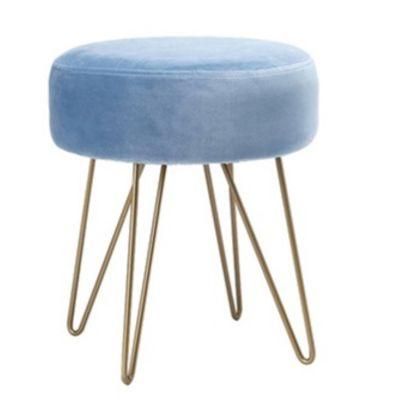 Fashion Living Room Furniture Modern Round Velvet Fabric Stool Makeup Ottoman with Gold Metal Leg