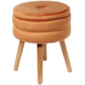 Knobby Corduroy Ocher Storage Ottoman Stool with Removable Lid