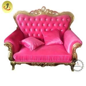 Luxury Royal Pink Fabric 2 Seater King Queen Sofa for Living Room