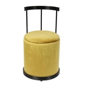 Knobby New Design Velvet Storage Stool Ottoman with Metal Backrest