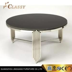 Round Coffee Table with Stainless Steel Legs and Nero Margiua Marble Top