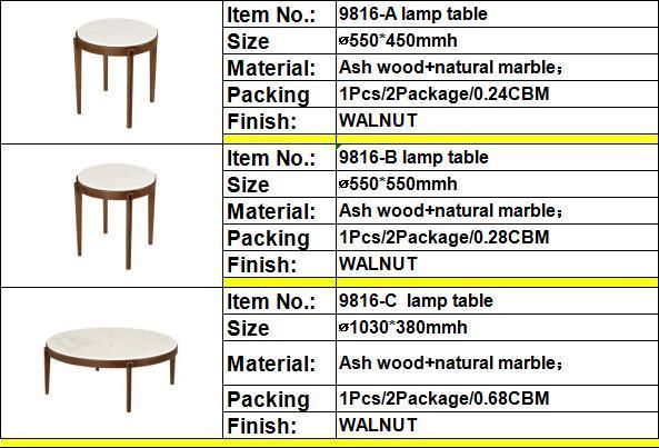 Living Room Furniture Elegant Design Wooden Base Round Side Tables Marble Top Coffee Table