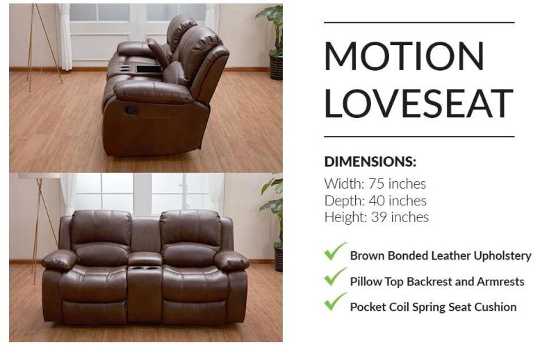Jky Furniture Luxury Design Top Grain Leather Manual Recliner Sofa Set for (3+2+1) with Over-Filled Cushion and Customizable Drop Down Table