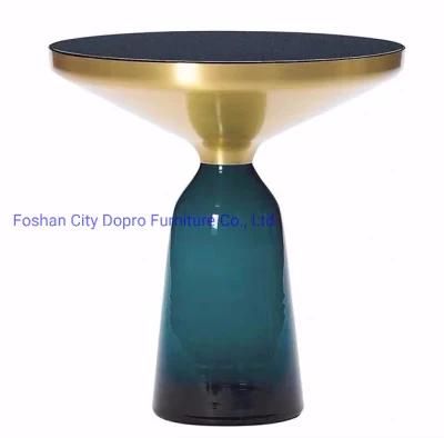 2020 New Fashion Colorful Blue Glass Leg Brushed Brass End Table