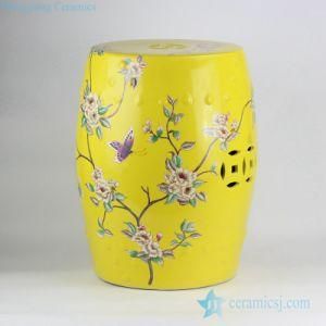 Rzkl03-B Yellow Background Bird Floral Pattern Famille Rose Porcelain Stool