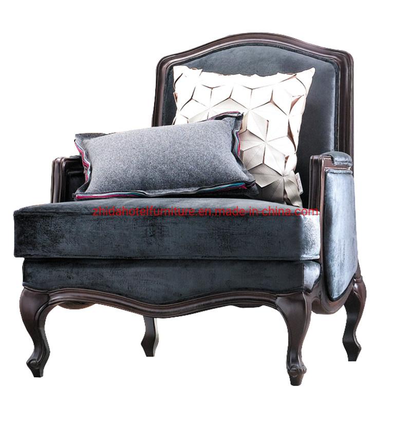 Modern Armrest Wooden Hotel Lobby Living Room Furniture Fabric Chair