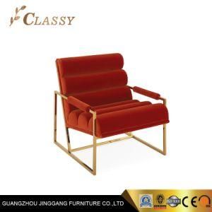 High Density Form Armchair in Red Velvet with Luxury Golden Frame