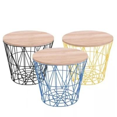 Promotional Metal MDF Round Side Coffee Tables Furniture Storage Basket