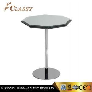 Corner Tempered Glass Side Table in Stainless Steel Metal Frame Base