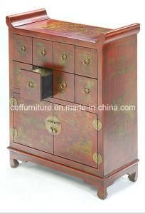 Antique Red Leather Decoration Beauty Art Chinese Drawer Cabinet