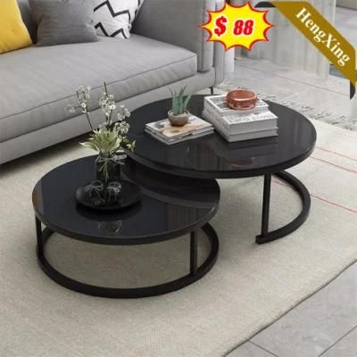Modern Wooden Chinese Home Living Room Furniture with Metal Legs Round Coffee Table