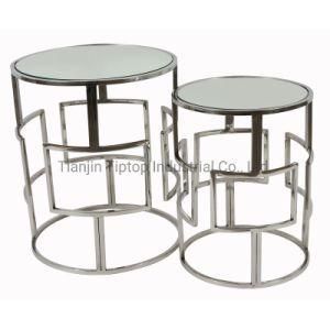 Fashion European End Table Tempered Glass Stainless Steel Side Table
