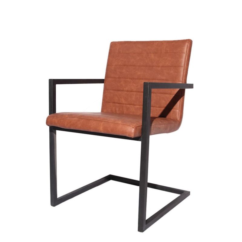 Luxury Metal Frame Leather Restaurant Brown PU Restaurant Dining Chair