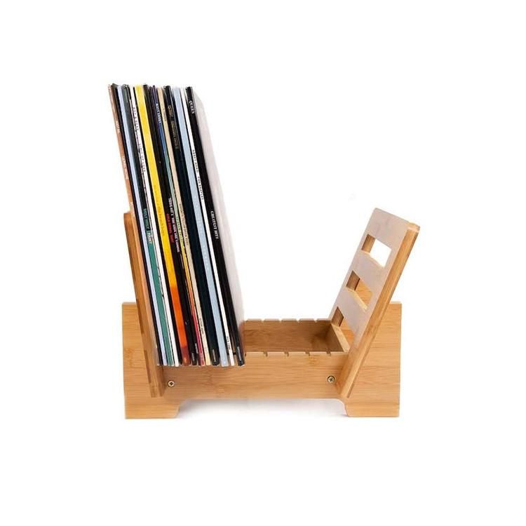Vinyl Record Holder - Display up to 50 Albums, Fits 7” and 12” Records or Lps - Music Record Storage and Organizer - Light Brown, Bamboo
