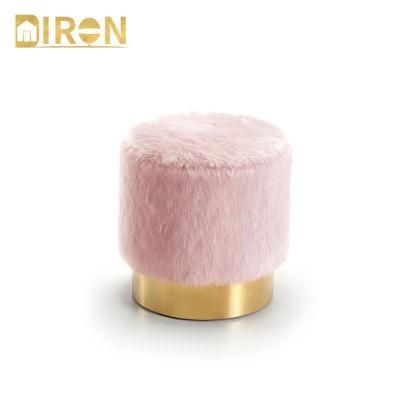 Modern Luxury Elegant Nordic Foot Stool Sofa Gold Stainless Steel Legs Round Velvet Small Ottoman Stool