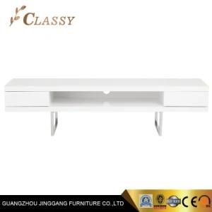 Living Room Furniture TV Stand Cabinet in High Gloss Lacquer MDF and Stainless Steel Base