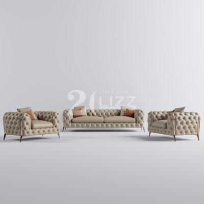 Customized Color Luxury Modern Design PU Leather Couch Living Room Sofa Set with Gold Stainless Steel Legs