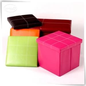 Faux Leather Folding Storage Ottoman Foldable Storage Box for Home