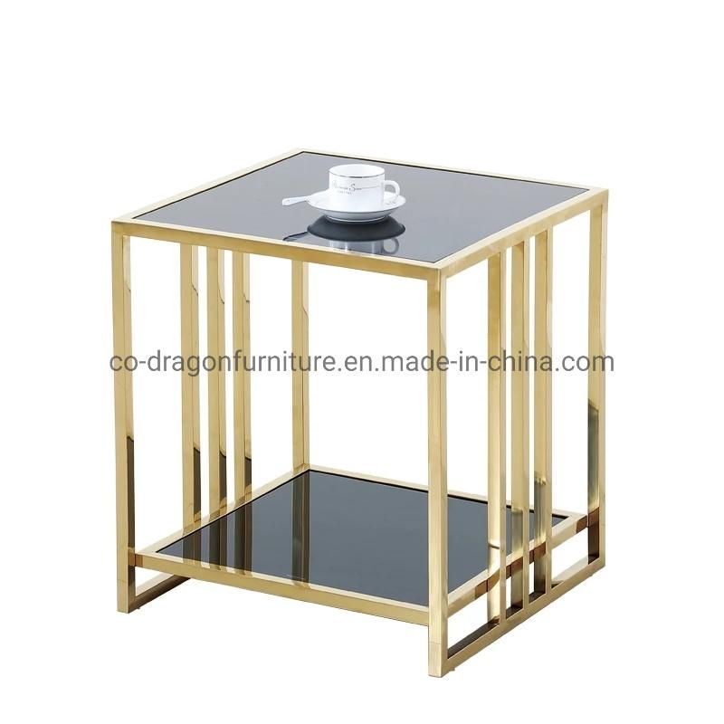 Black Tempered Glass Table Top Gold Leg End Side Table