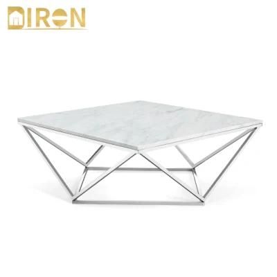 Fashion Modern Furniture Living Room Metal Decoration Square Marble Top Coffee Table