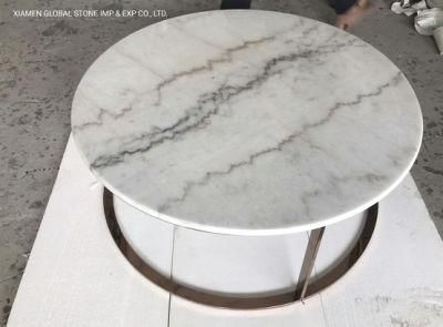 Good Price China Carrara Kwong Sal Guangxi White Marble Coffee Round Table Countertop for Hotel Furniture