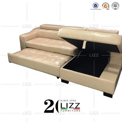 Modern Style Hot Sale Living Room Furniture Home Center European off-White Genuine Leather Sofa with Chaise