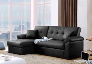 Black Modern Semi-PU PVC Corner Sofa Bed