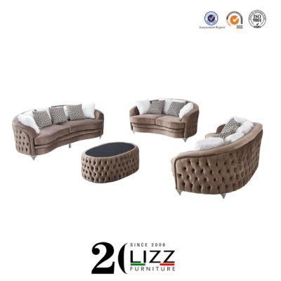 American Modern Home Furniture Lounge Chesterfield Leisure Velvet Fabric Sofa Set